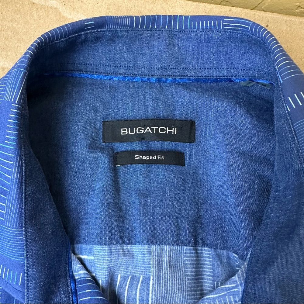 Bugatchi Patterned Blue Button Down Shirt - image 5